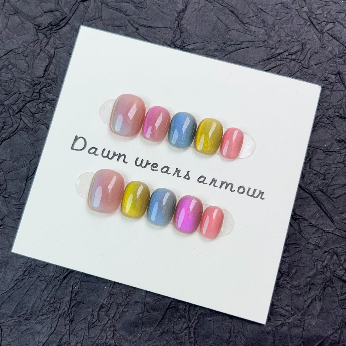 Cat-eye Design Press on Nails 10 Pcs Handmade Fake Nail Short Nail Tip Acrylic