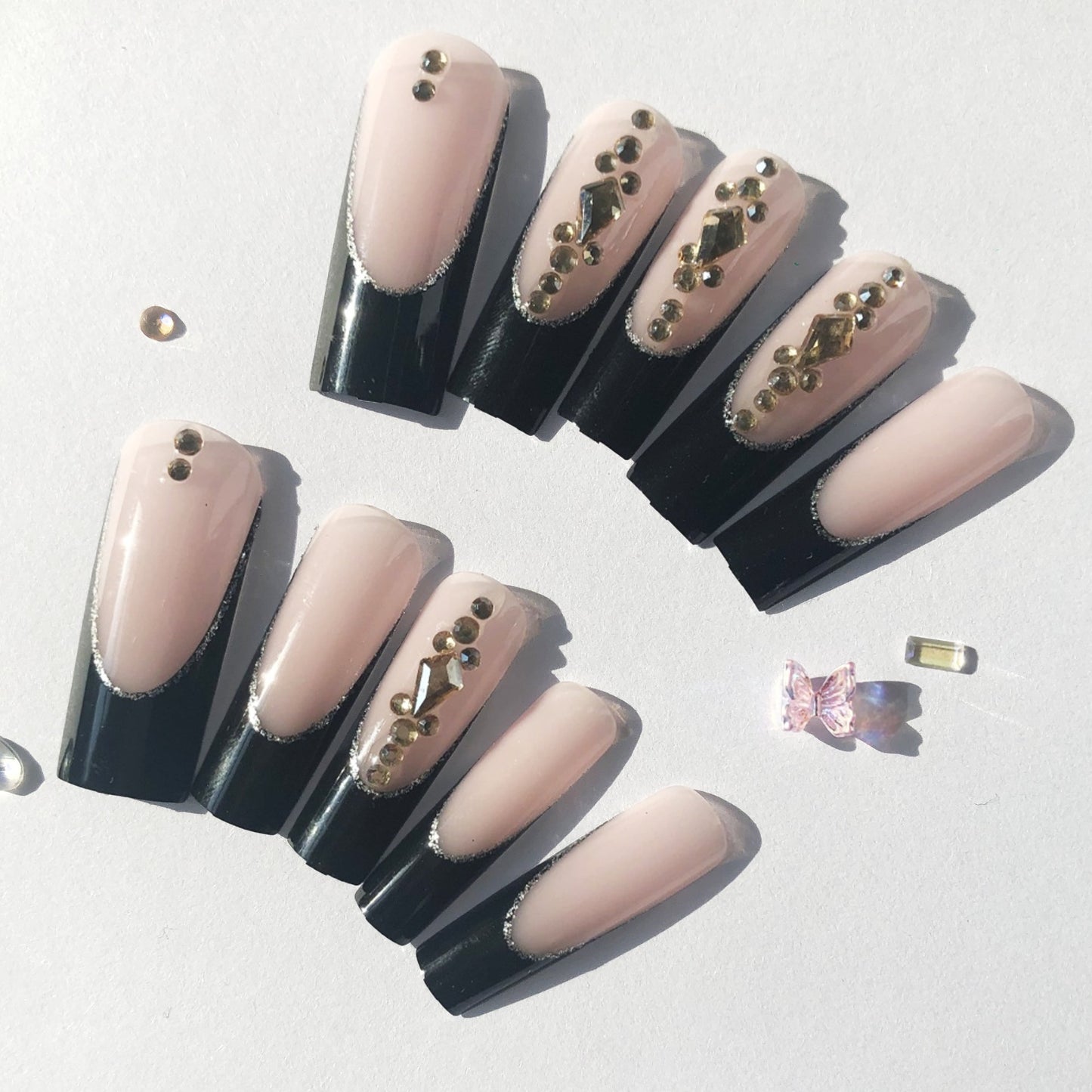 24 nail pieces Obsidian Aurora Black Nails | Galaxy-Glow Gradient