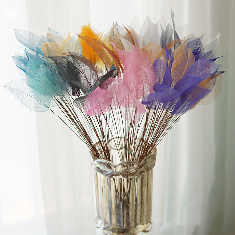 Home Decoration Lucency Leaves Natural Leaf Vein Immortal Artificial Flowers Wedding Table Decoration Wire Stem