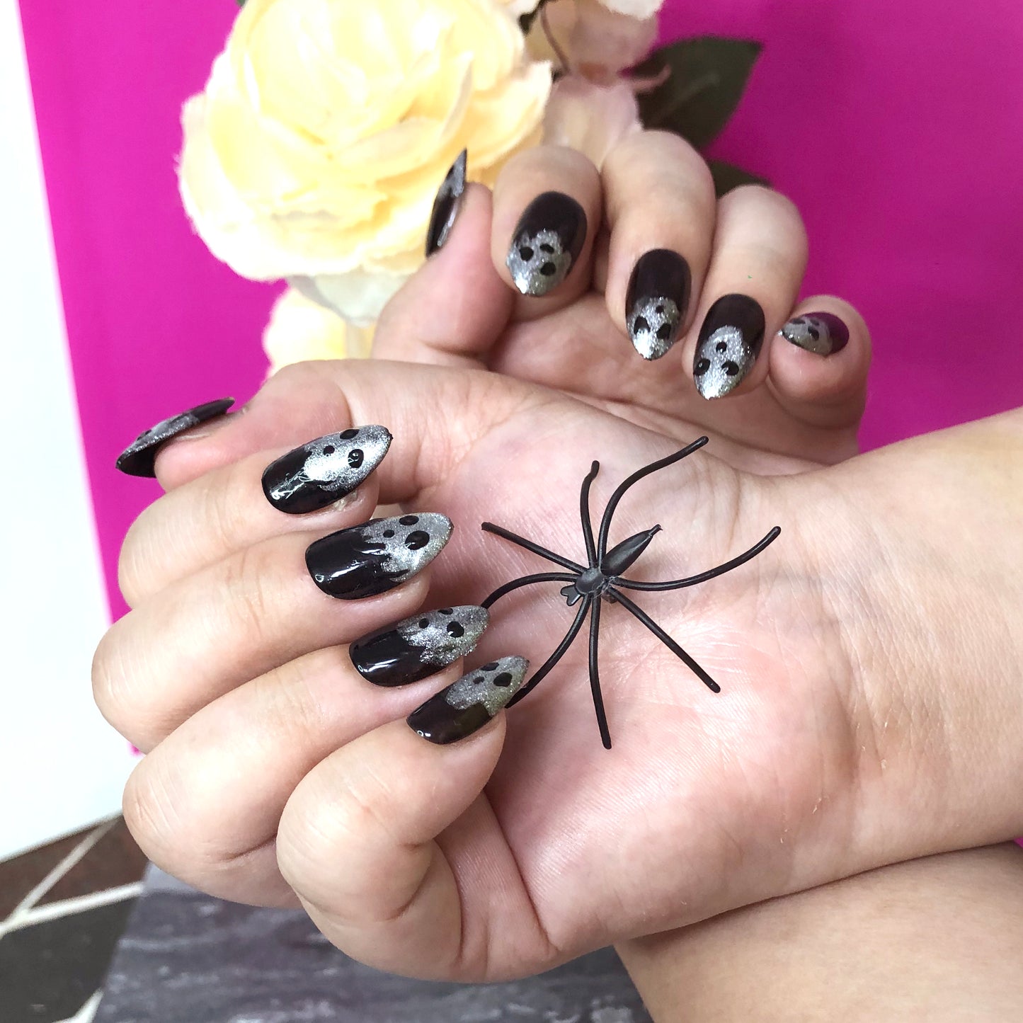 Halloween Nail Stickers, Dark Silver Ghost Nails