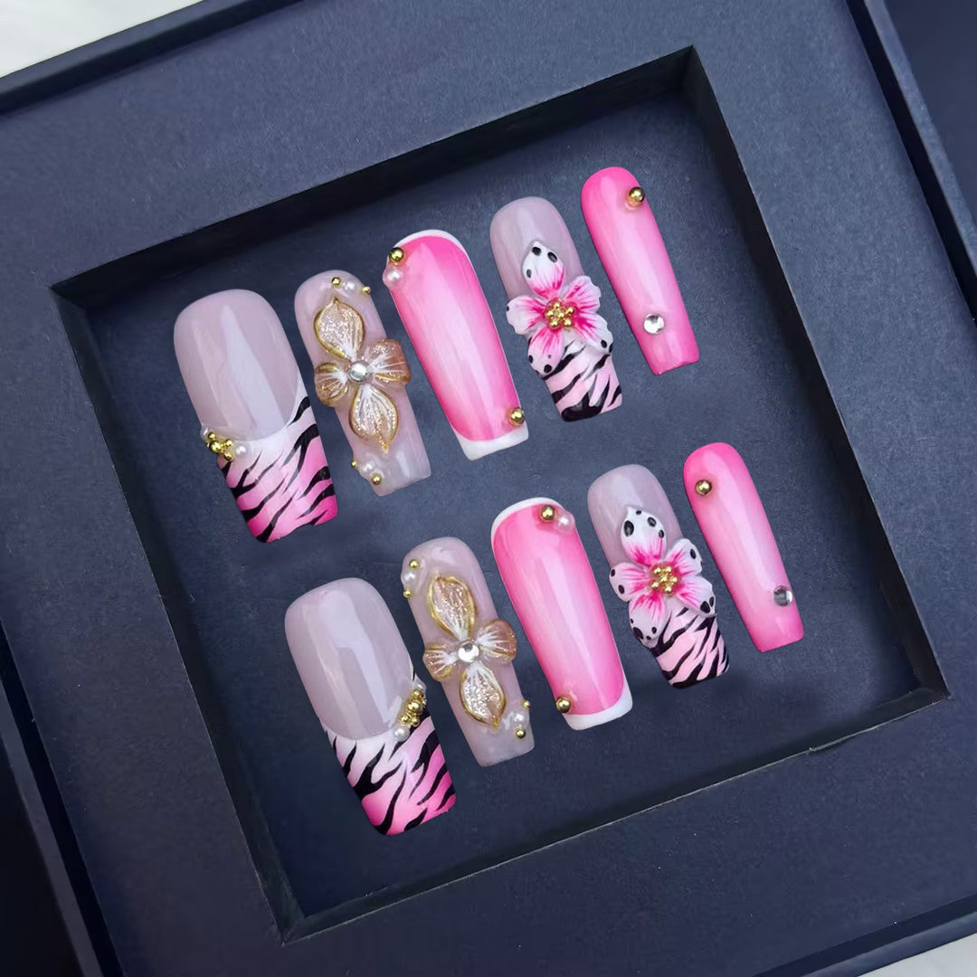 European & American Pure Handmade Wearable Nails Fantasy Angel Hand-Crafted 3D Flower Wearable Nail Art Nail Tips