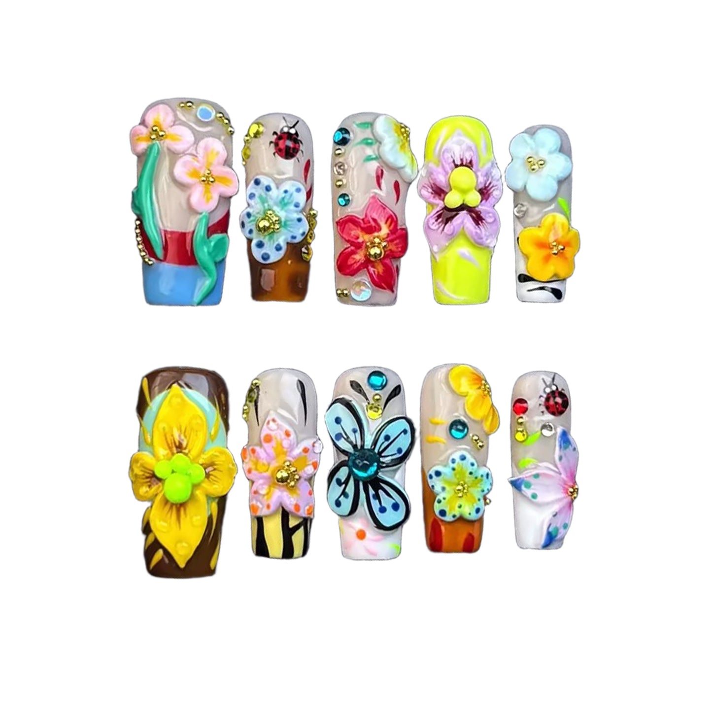 Handmade Wearable Nails ⢠High-End Spring-Summer Nail Tips Trendy Fashion ⢠European-American Ins Style ⢠TK Style ⢠Long Length