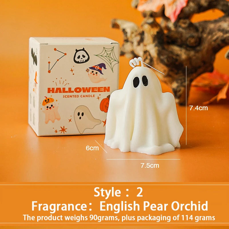1pcs "Boo" Scented Halloween Candle 2025 - Pure White Flickering Ghost with Black Eyes Centerpiece Gift