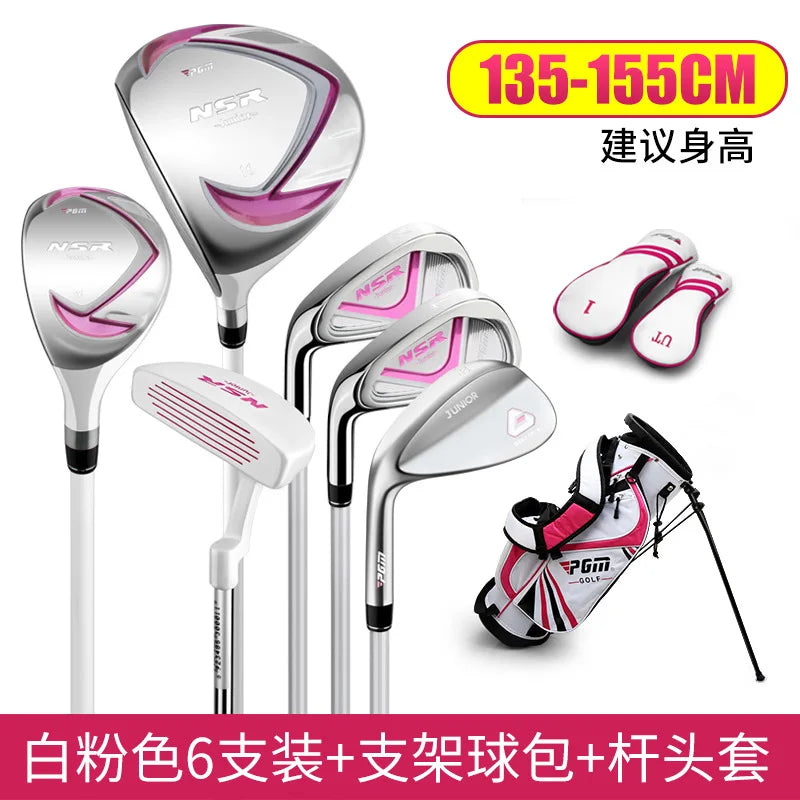 PGM Kids Golf NSR Clubs Set Left/Right Handed Stainless Steel 135-155cm Children Beginners Practice 6pcs Pole with Bag JRTG006