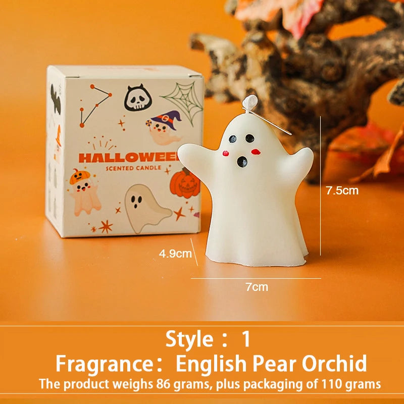 1pcs "Boo" Scented Halloween Candle 2025 - Pure White Flickering Ghost with Black Eyes Centerpiece Gift