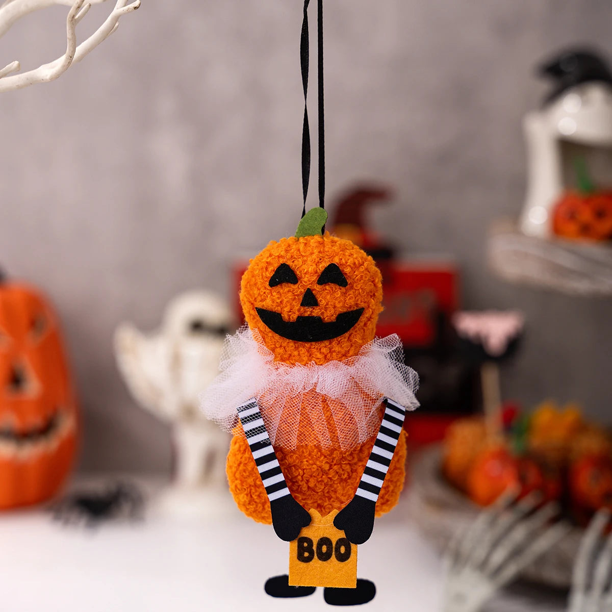 Halloween Hanging Decor - Spooky Black Cat Pumpkin Ghost Skull Ornament for Home Party
