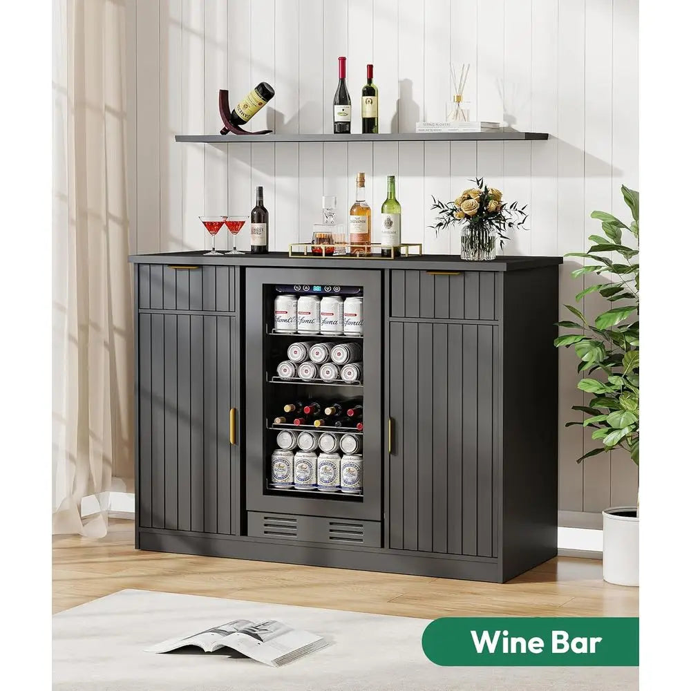 53" luted Coee Bar Cabinet with ridge Space - Wine Bar Cabinet with Der & Door Storage, Mini ridge Stand with Power Outlet or Ki