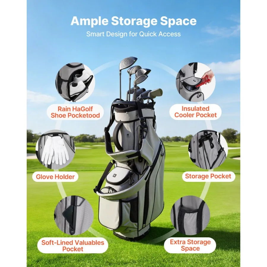 Golf Cart Bag, 14 Way Top Divider Organizer, 2-in-1 Golf Club Bag with Full-length Divider, Dual Shoulder Straps, Support Legs,