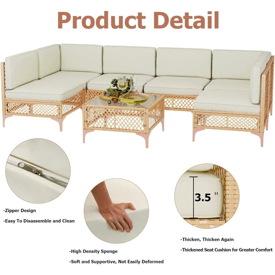 Outdoor Patio Furniture Set Wicker Outdoor Sectional Set for Backyard Relaxation Boho Style Conversation Sofa with Larg