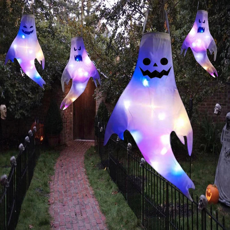 Halloween Hanging Decorations Scary Ghost Windsock DIY Emoticons Glow Ghost Lights Day of The Dead Halloween Horror Props