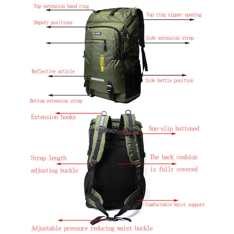 80L Men's Outdoor Backpack Climbing Travel Rucksack Sports Camping Hiking Backpack School Bag Pack For Male Female Women