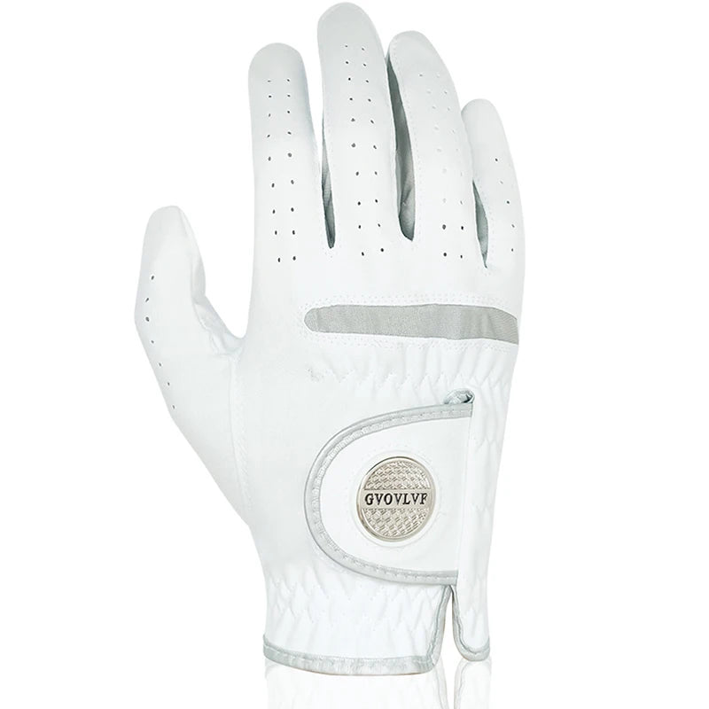 1pc Men's Golf Glove Micro Soft Fabric Breathable Golf Gloves With Magnetic Marker Replaceable White Glove