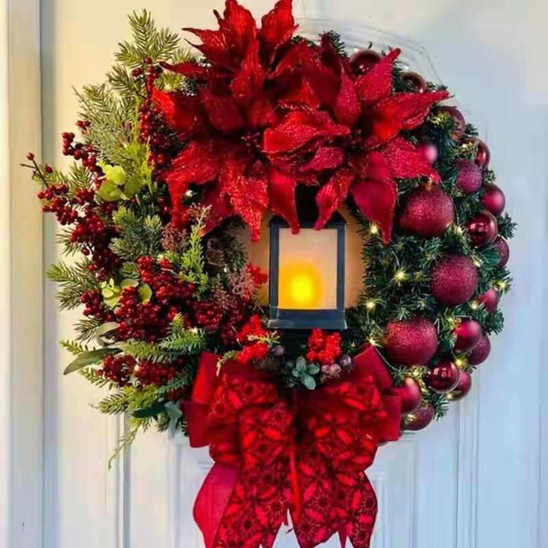 30cm Christmas Wreath With Lantern Front Door Garland Decoration With Large Bow Seasonal Christmas perfect Ornament For Wall