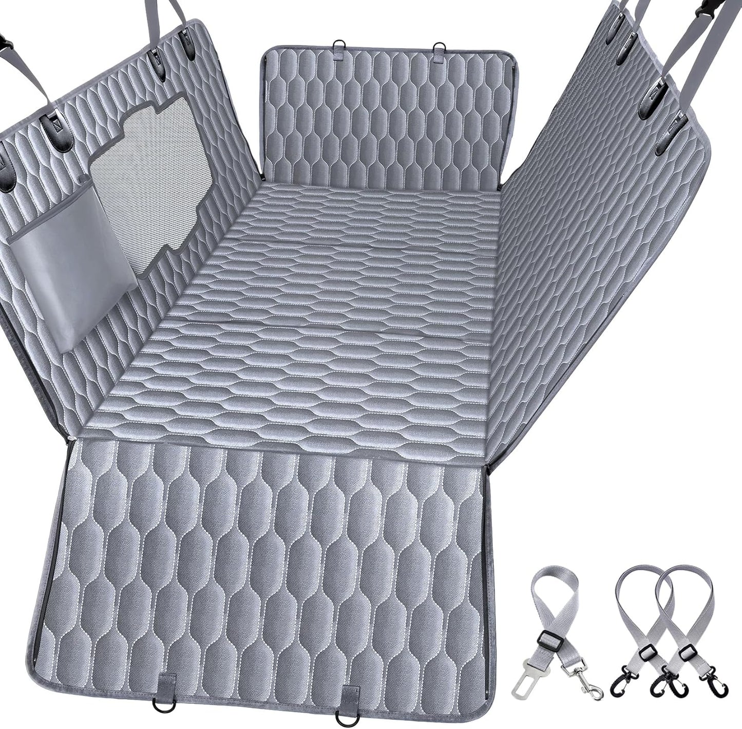 Dog Rear Seat Extender | 400 Lbs Load-Bearing | Waterproof Dog Car Seat Cover | Removable Hard Base | 600D Heavy-Duty Material | Car Dog Hammock | For SUVs - Grey