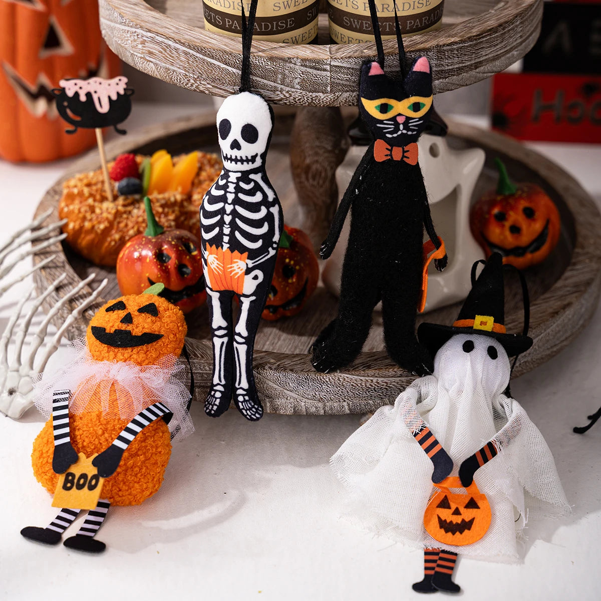 Halloween Hanging Decor - Spooky Black Cat Pumpkin Ghost Skull Ornament for Home Party