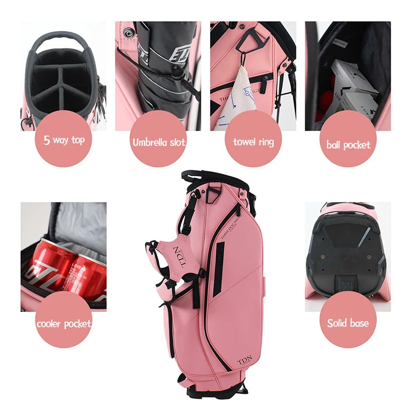 Fashion Light Luxury Women's Golf Stand Bag 5 Way Divider Golf Cart Bag Premium Synthetic Leather Dual Shoulder Straps with Mult