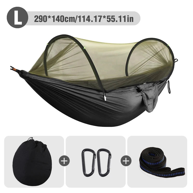 Outdoor Camping Hammock with Mosquito Net | Automatic Quick Opening Hanging Hammocks Fabric Hanging Sleeping Swing Bed