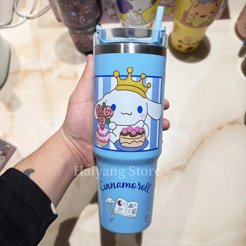 Hello Kitty 900ML Stainless Steel Insulated Cup Anime Cute Student Drinking Straw Cup High Capacity Coffee Cup Rapid Delivery