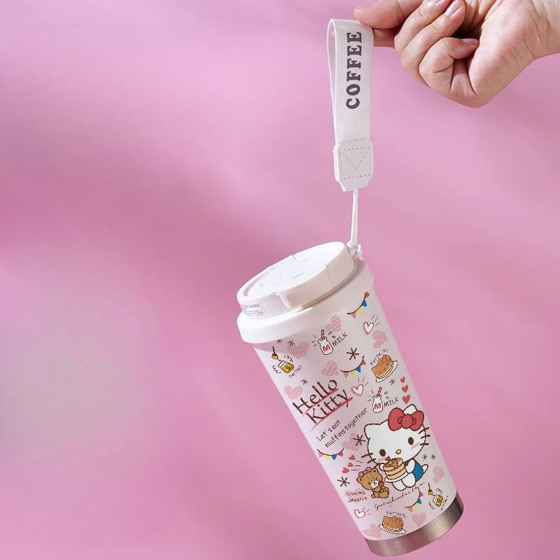 sanrio straw cup stainless steel 316 cute Hello Kitty coffee cup Kawaii cartoon large capacity thermos cup creativity Gift