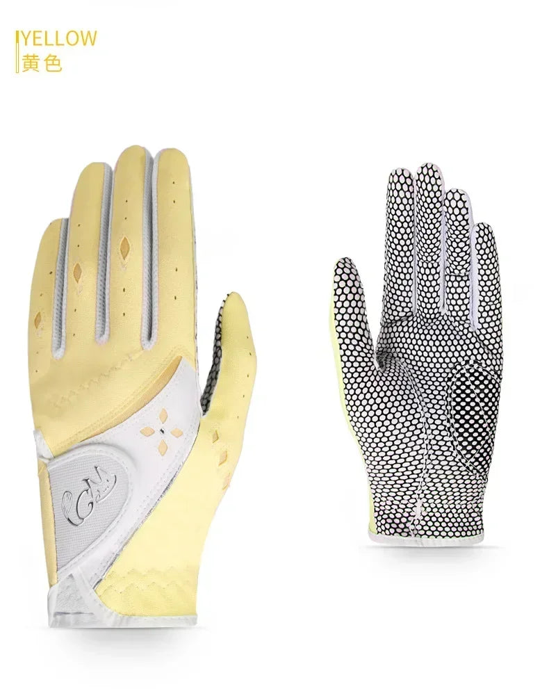 1 pairs Women Golf Gloves Soft Breathable PU Leather with Non-Slip Particle Outdoor Sports Wholesale Accessories
