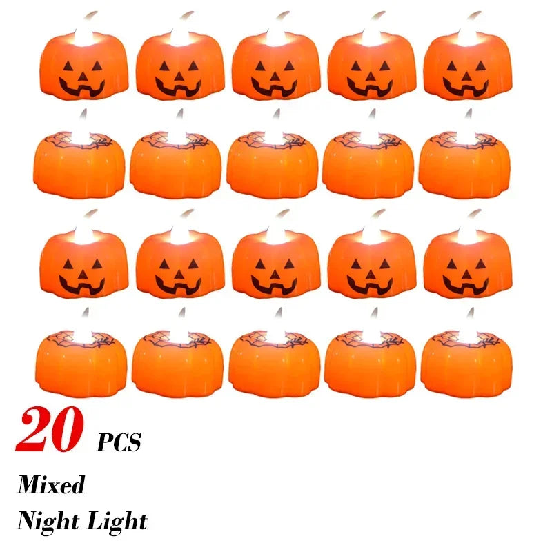 1-20PCS Halloween LED Pumpkin Electronic Candles Lights Halloween Horror Party Night Lights Home Porch Haunted House Decorations