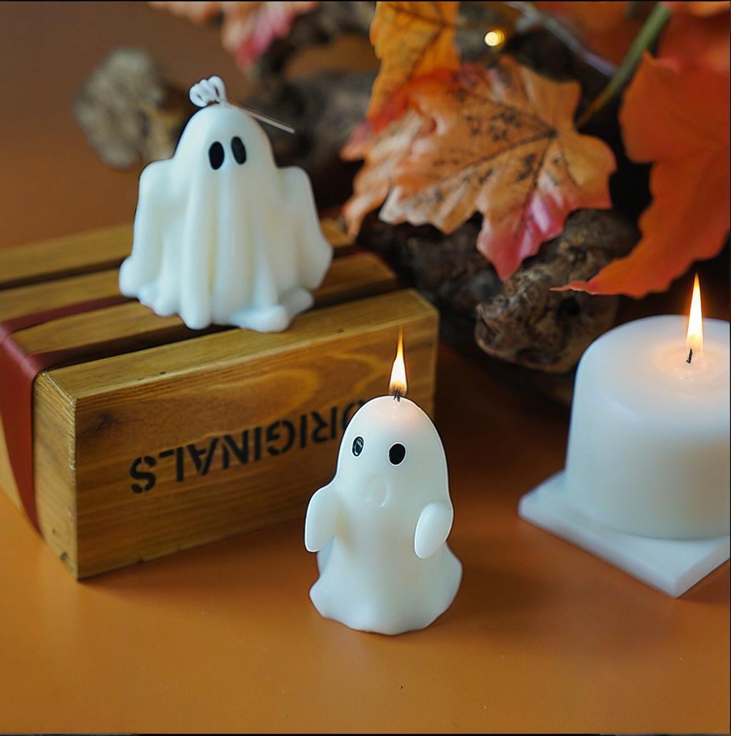 1pcs "Boo" Scented Halloween Candle 2025 - Pure White Flickering Ghost with Black Eyes Centerpiece Gift