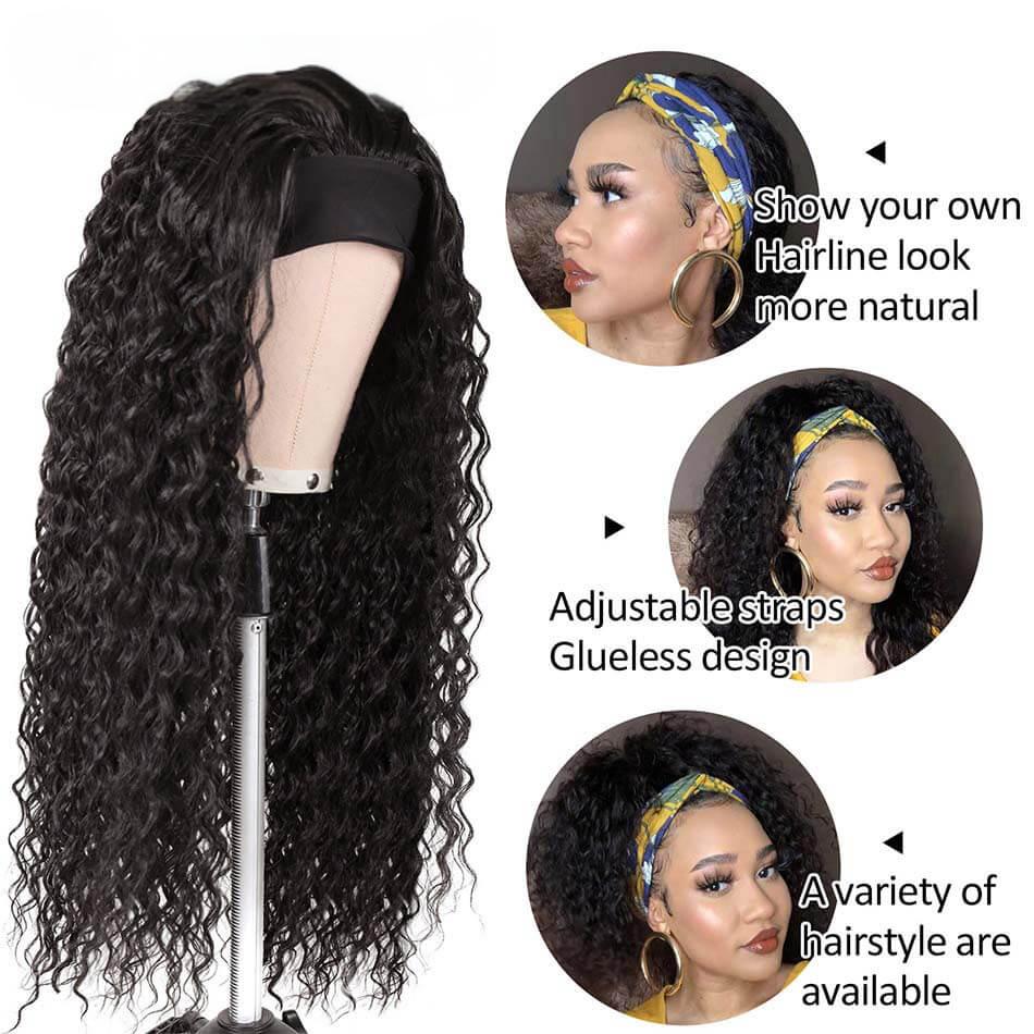 Long Kinky Curly Headband Wigs 28Inch Synthetic Ice Headband Wig For Black Women Afro Curly Water Wave Organic Fiber Hair