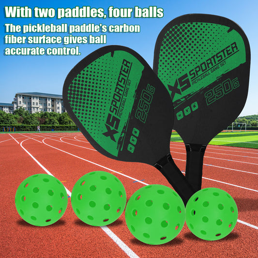 Pickleball Paddle Set of 2 | 4 Pickleballs Included - Sports Accessory Kit
