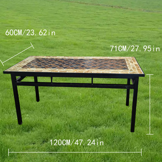 Large Square Garden Stone Table | Colorful Collage Art Tabletop for a Cozy Outdoor Space