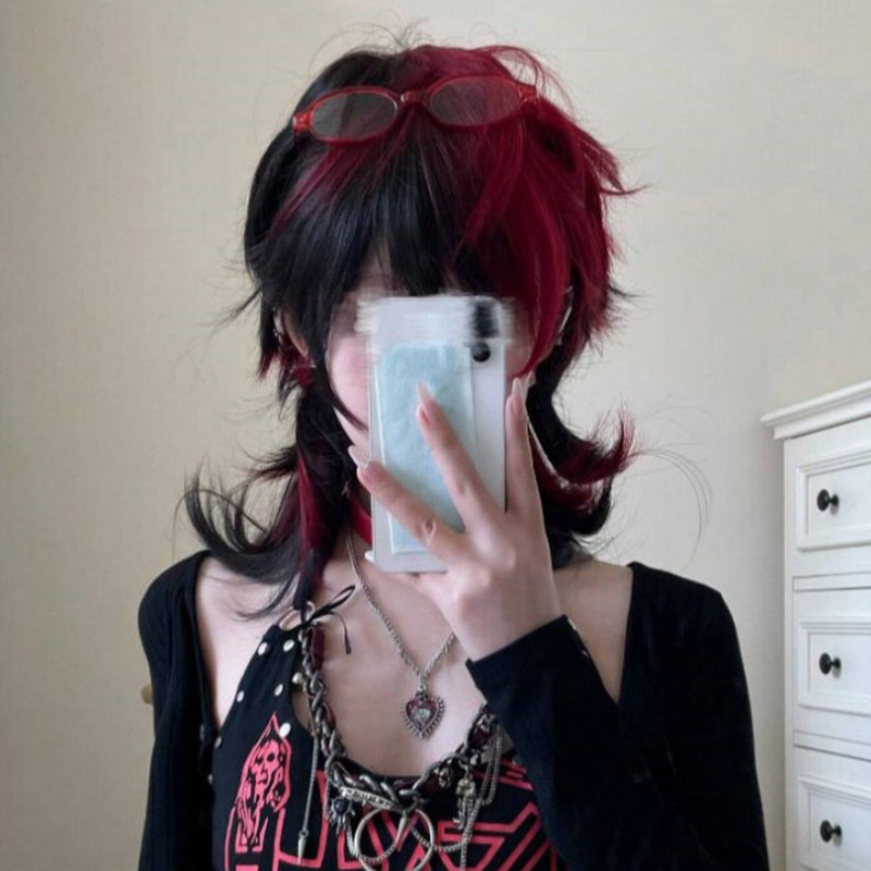Synthetic heat-resistant wig with bangs multi-color wig, 16 inches, fiber material, fashionable, natural and lifelike