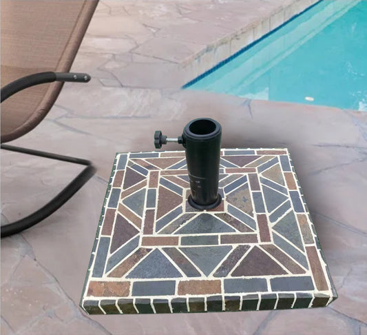 Outdoor Stone Square Umbrella Base - Mosaic Collage Design, Stable and Attractive