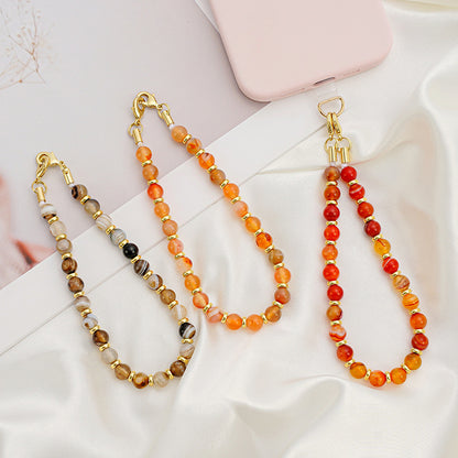 Bohemian Style Handmade Natural Gemstone Rough Stone Mobile Phone Chain Bead Phone Lanyard Fashion Phone Hand Rope Wrist Pendant