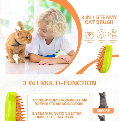 3-in-1 Cat Dog Steam Brush | Electric Sprayer | Massage | Pet Grooming Tool | Supplies