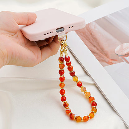 Bohemian Style Handmade Natural Gemstone Rough Stone Mobile Phone Chain Bead Phone Lanyard Fashion Phone Hand Rope Wrist Pendant