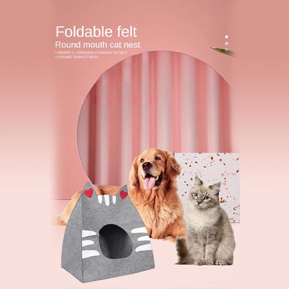 Felt Cartoon Cat-Face Detachable Washable And Foldable Pet Nests For All Seasons