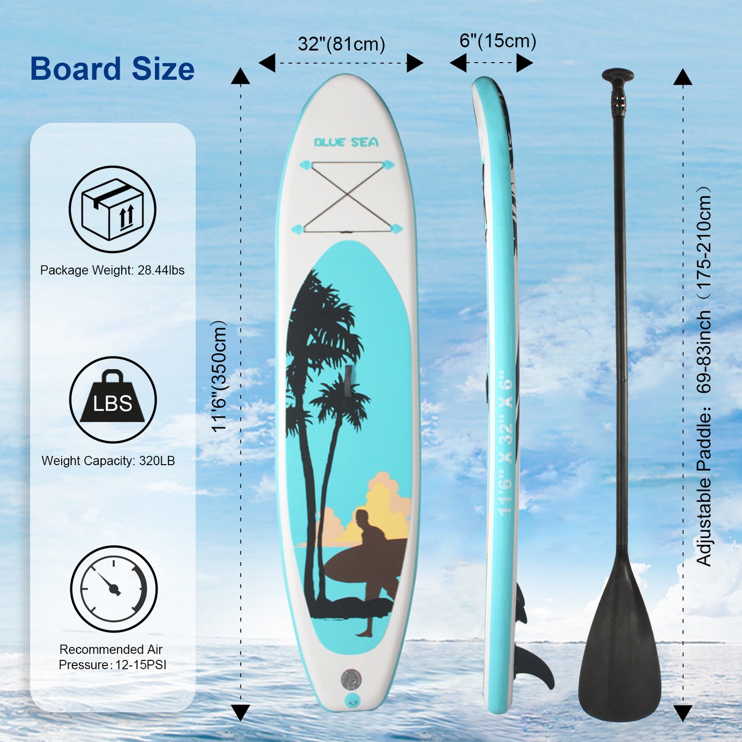 PORTABLE INFLATABLE STAND UP PADDLE BOARD | 10'6"×32"×6" DIMENSIONS | PREMIUM PVC MATERIAL | FULL KIT FOR ADULTS/YOUTH