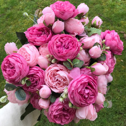 Silk Rose & Peony Artificial Flower Bouquet | Beautiful Flores for Wedding Party Home Decoration | Mariage Fake Flowers