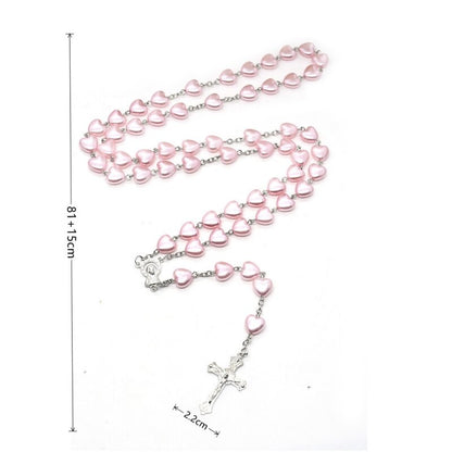 1pcs White Gold-plated Necklace Ladies Faith Cross Pink White Peach Heart Handmade Curved Needle Beads Combination Jewelry