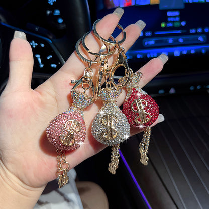Creative Crystal Money Bag Keychain | Exquisite Diamond-Accented Metal Pendant for Car & Bags