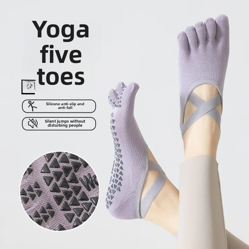 Women's Yoga Socks Spring Summer Five-Fingered Gym Fitness Anti-Slip Shock-Absorption Pilates Boat Socks Indoor Sports