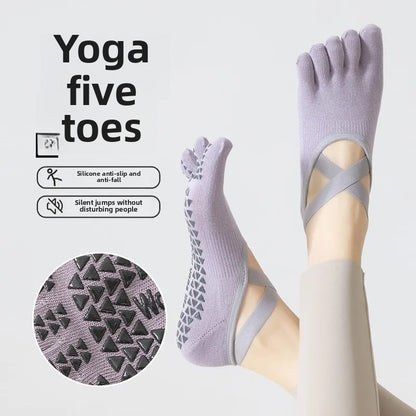 Women's Yoga Socks Spring Summer Five-Fingered Gym Fitness Anti-Slip Shock-Absorption Pilates Boat Socks Indoor Sports