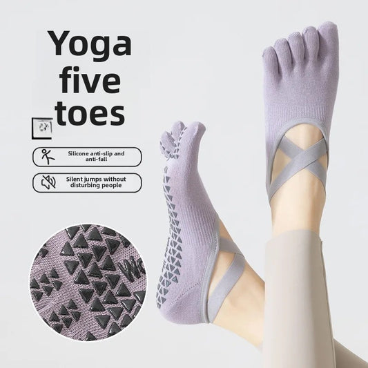 Women's Yoga Socks Spring Summer Five-Fingered Gym Fitness Anti-Slip Shock-Absorption Pilates Boat Socks Indoor Sports