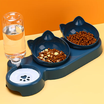 Anti Slip Tilted Cat Bowl With Automatic Water Dispenser | Non Electric Plastic Pet Feeding Accessories