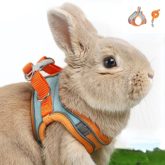Adjustable Bunny Harness and Leash Set Double Buckle with Reflective Strips Rabbit Vest Pets Stuff Suitable for Rabbit Walks