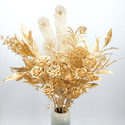 Simulated Gold Leaf & Eucalyptus Fan Leaf Arrangement | Ginkgo Leaf Artificial Greenery | Home Flower Arrangement Indoor Decor
