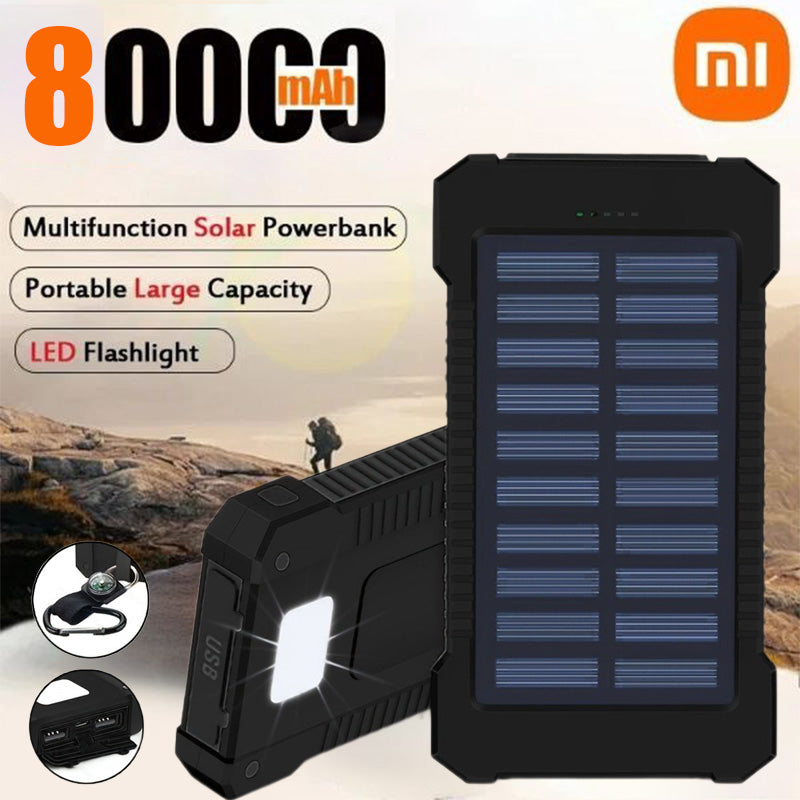 80000mAh Large Capacity Solar Power Bank | Portable with Lanyard | Compass | External Battery for Outdoor Camping | Fast Charging