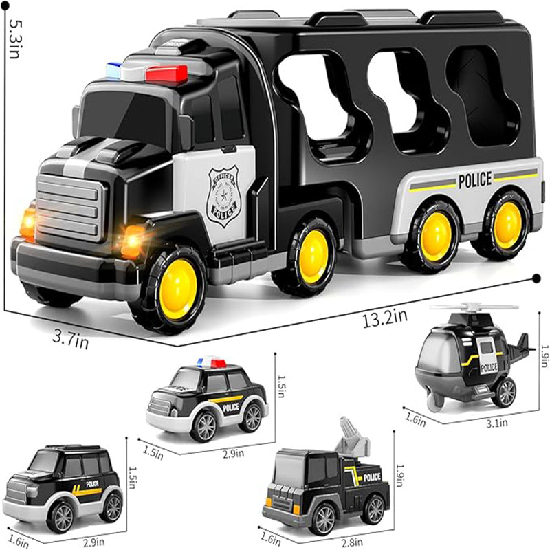 TEMI Police Car Toys, Suitable For Children Aged 3 - 6. 5-in-1 Transport Truck Toy Police Car Toys