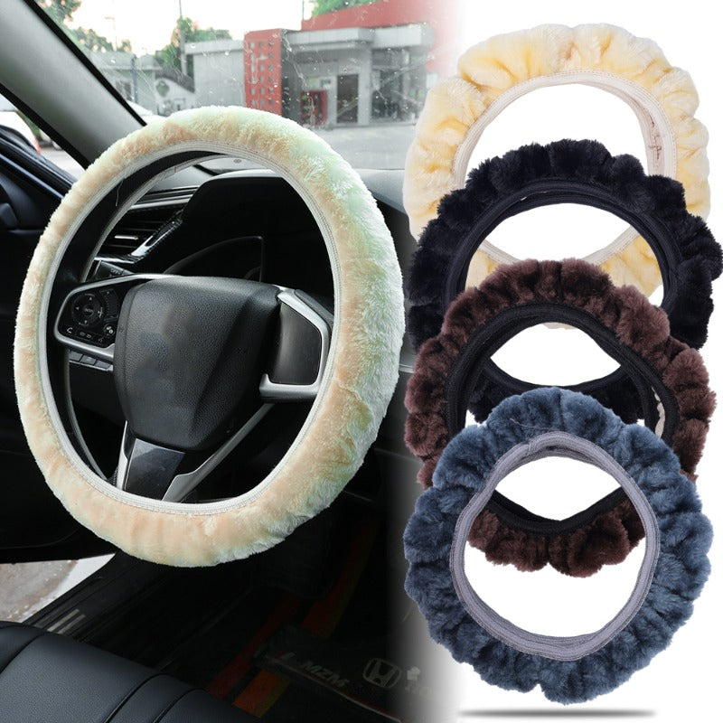 Car Plush Warm Steering Wheel Cover Auto Stylish Winter Faux Fur Steering Wheel Covers Universal Car Interior Accessories