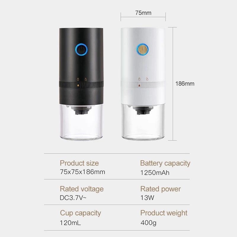 USB-Rechargeable Burr Coffee Grinder - Perfect Portability with Adjustable Settings & Easy Maintenance for Coffee Lovers