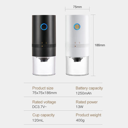 USB-Rechargeable Burr Coffee Grinder - Perfect Portability with Adjustable Settings & Easy Maintenance for Coffee Lovers